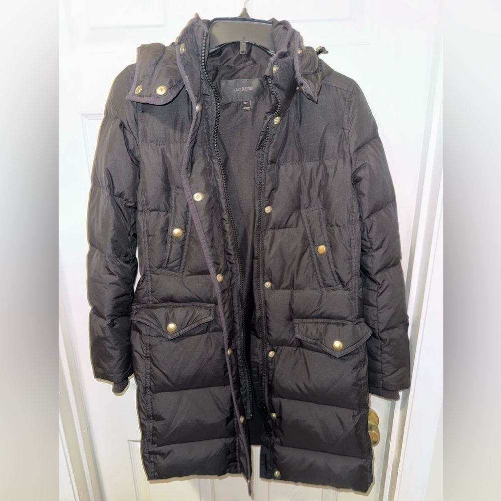 J Crew Black Puffer Jacket w/ Detachable Hood Size S